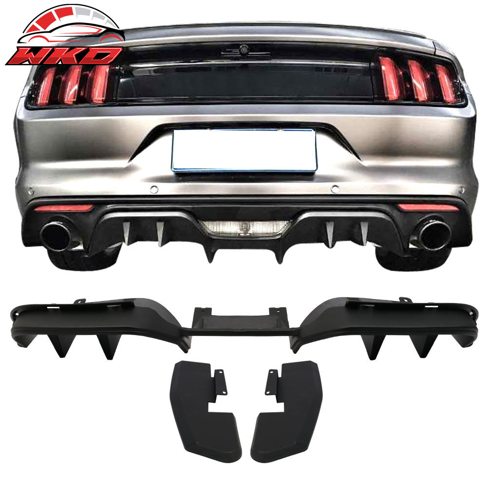 Fit 15-17 Ford Mustang Premium R Style Rear Bumper Lip Diffuser Side Valance 3PC