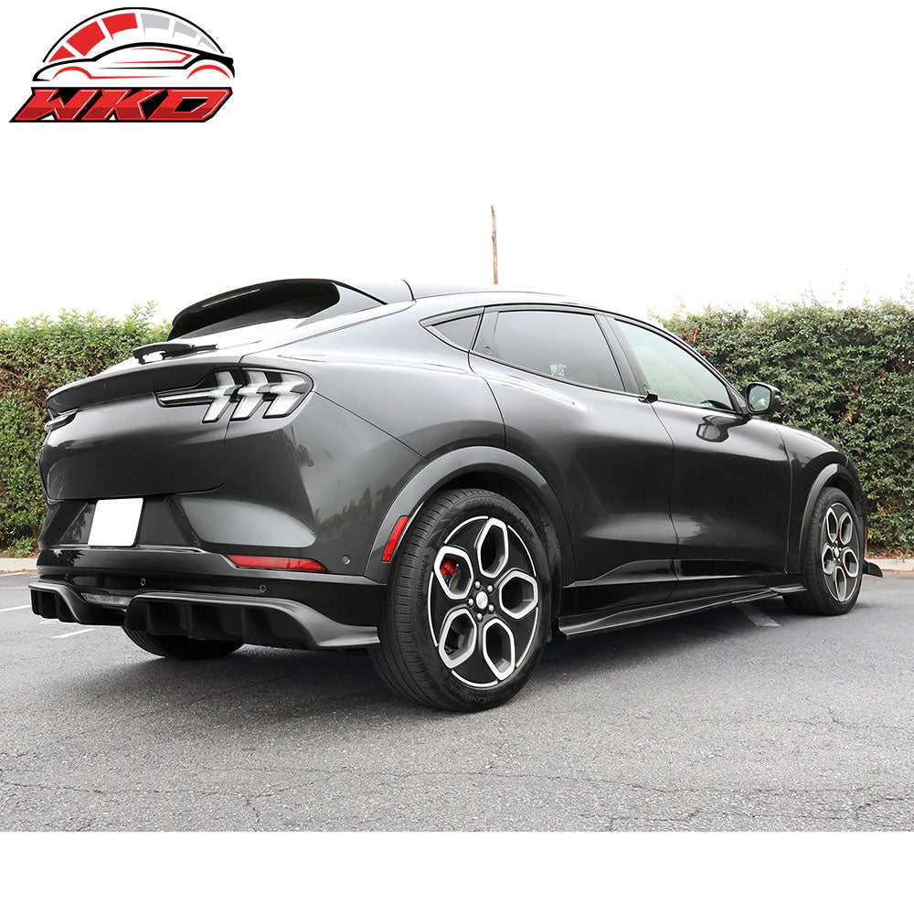 Fits 21-24 Ford Mustang Mach-E GT Matte Black Rear Bumper Lip Diffuser Fins 2PC