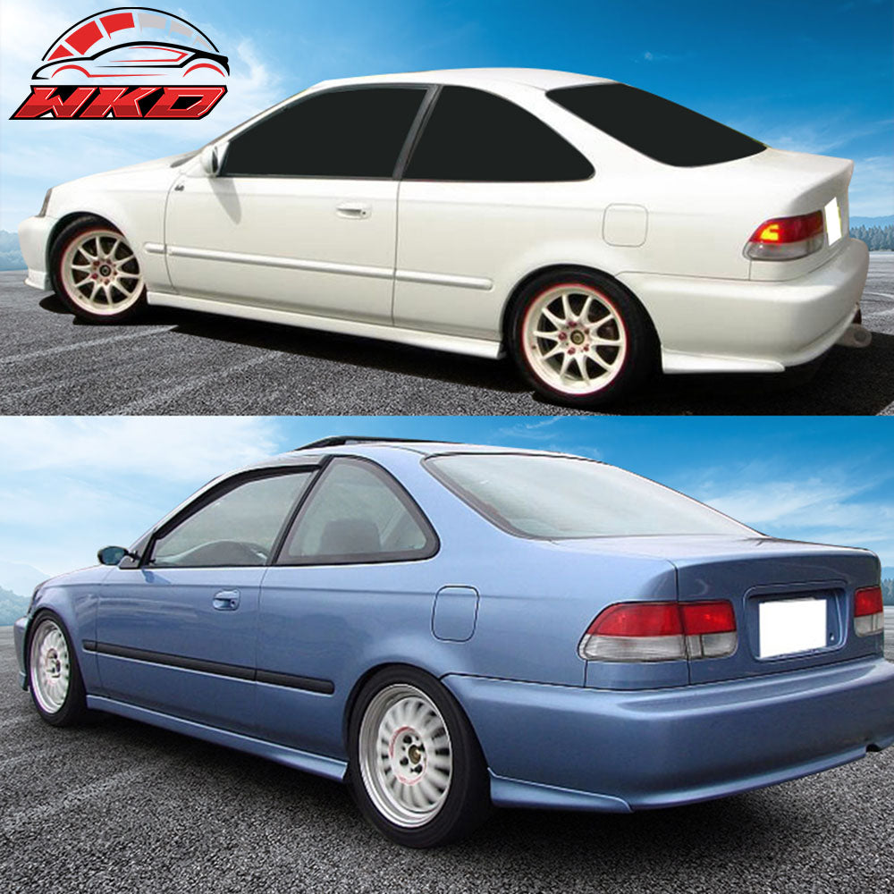 Fits 99-00 Honda Civic Rear Bumper Lip Apron Spats Cap Valences Unpainted 2PC PU