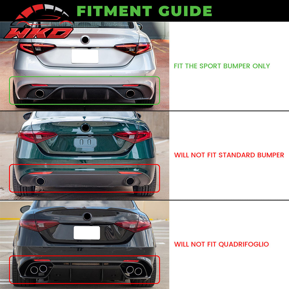 Fits 17-25 Alfa Romeo Giulia MX Style Rear Bumper Aprons Extensions PU Unpainted