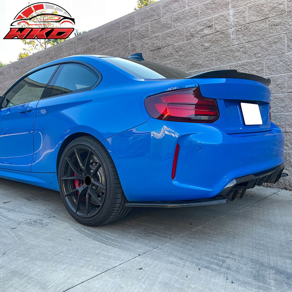 Fits 16-22 BMW F87 M2 Rear Bumper Lip Corner Aprons Unpainted Black PU - 2PCS