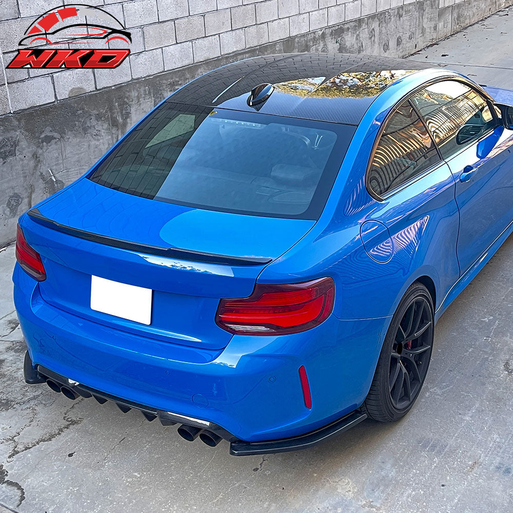 Fits 16-22 BMW F87 M2 Rear Bumper Lip Corner Aprons Unpainted Black PU - 2PCS