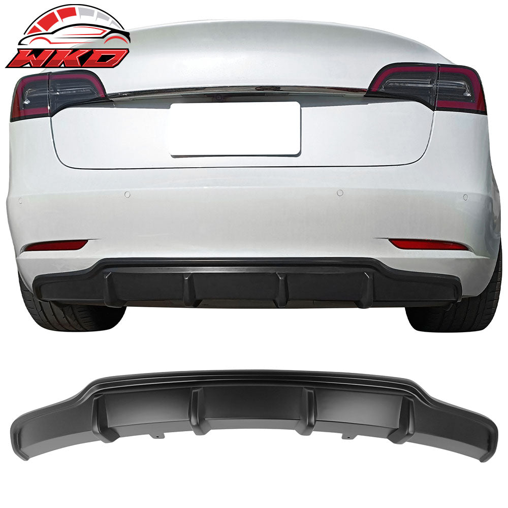 Fits 17-23 Tesla Model 3 V Style Matte Black Rear Lower Bumper Lip Diffuser ABS