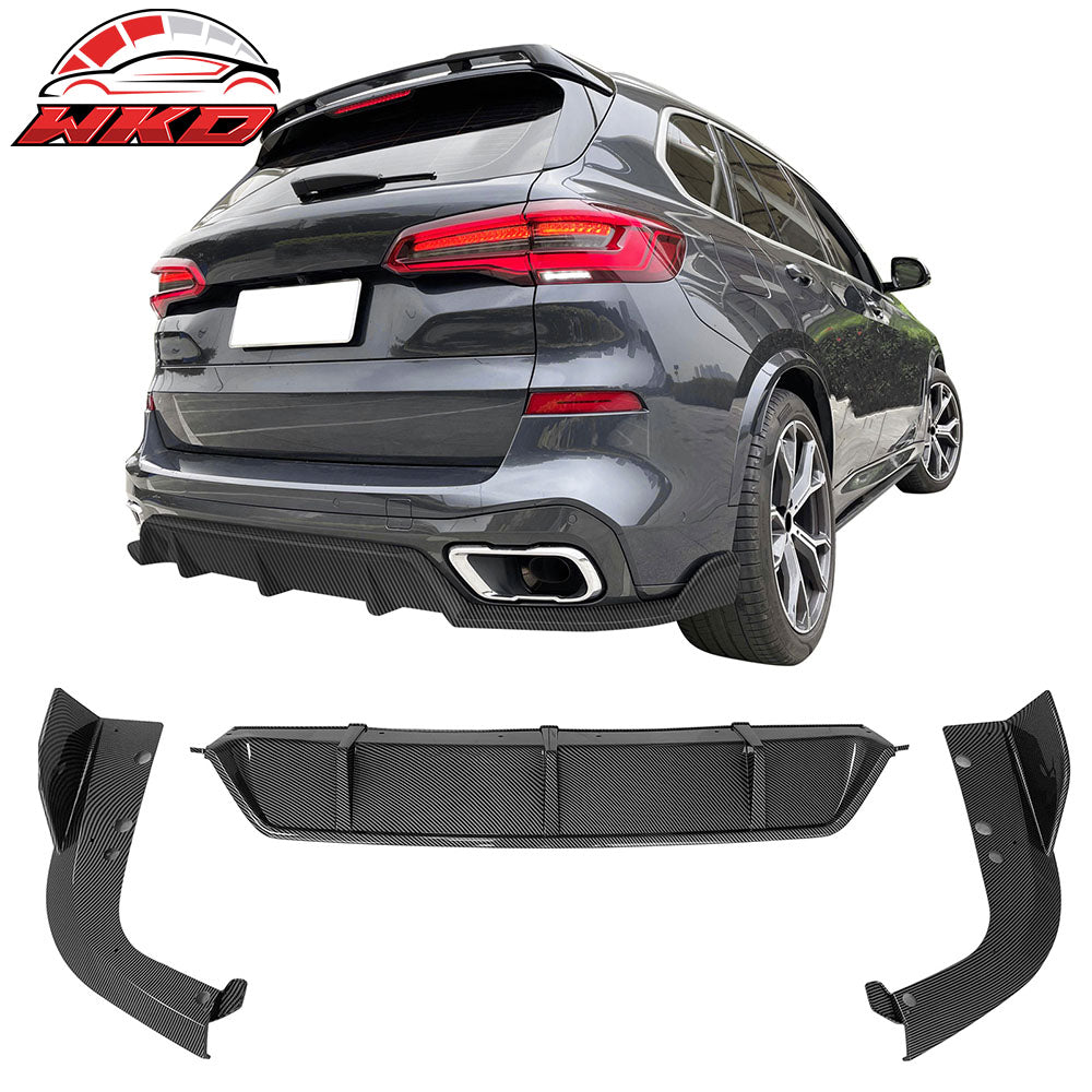 Fits 19-25 BMW G05 X5 M Sport Rear Bumper Lip Diffuser Carbon Fiber Print 3PC