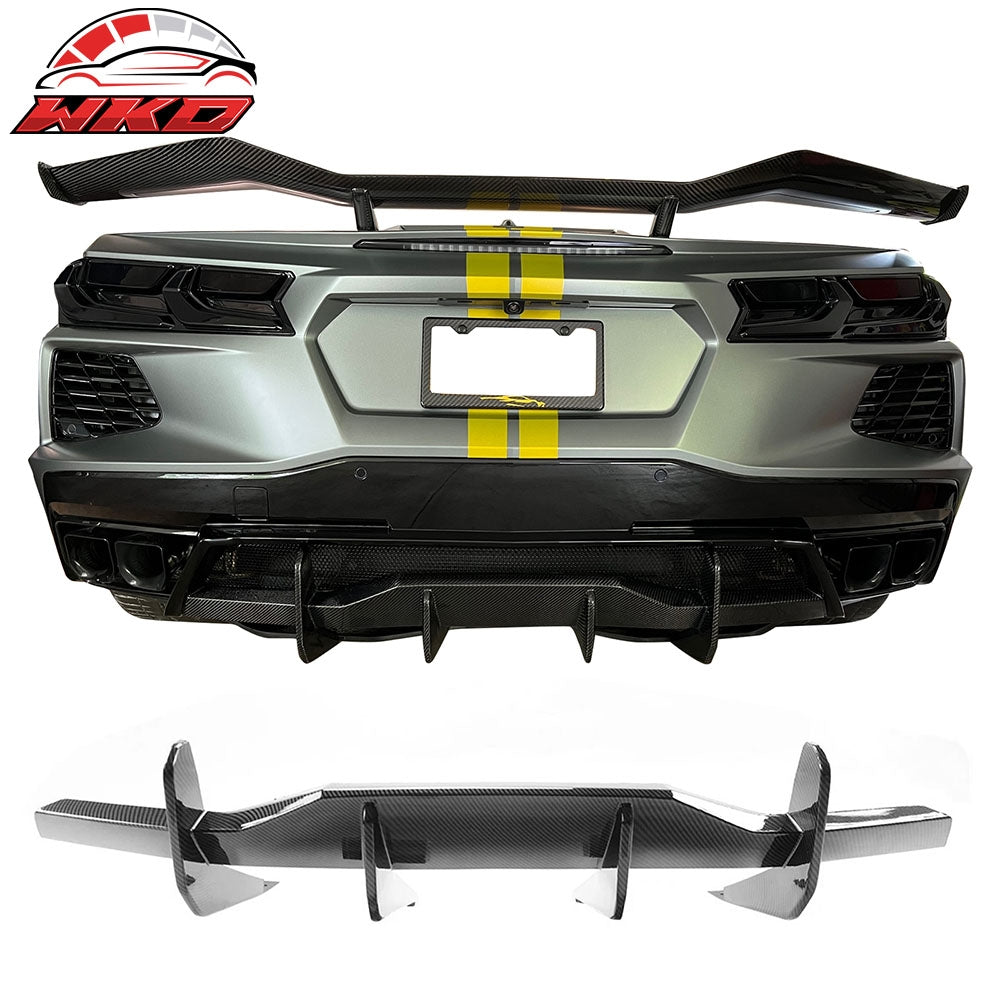 Wholesale 20-26 Chevy Corvette C8 Rear Bumper Diffuser Fin Lip Carbon Fiber Print ABS