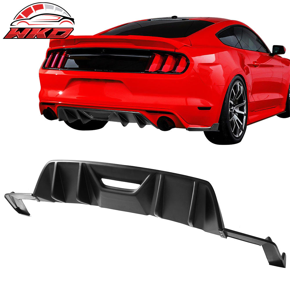 Fits 15-17 Ford Mustang HN Style Rear Bumper Lip Diffuser 3PC Matte Black - PP