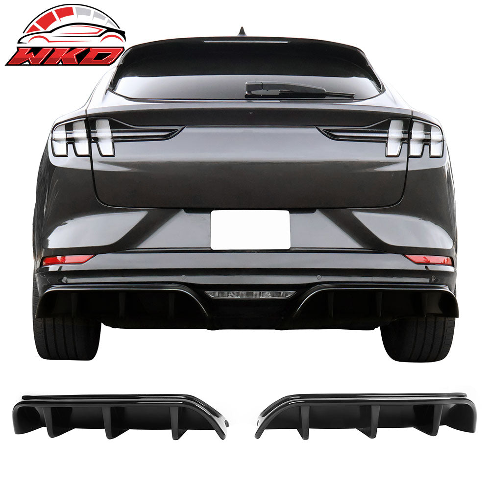 Fits 21-24 Ford Mustang Mach-E GT Gloss Black Rear Bumper Lip Diffuser Fins 2PC