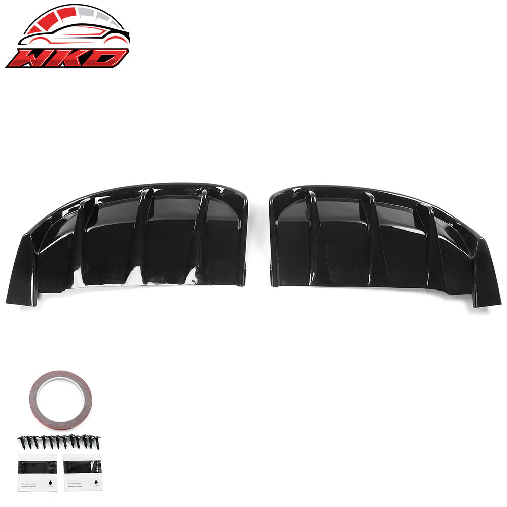 Fits 21-24 Ford Mustang Mach-E GT Gloss Black Rear Bumper Lip Diffuser Fins 2PC