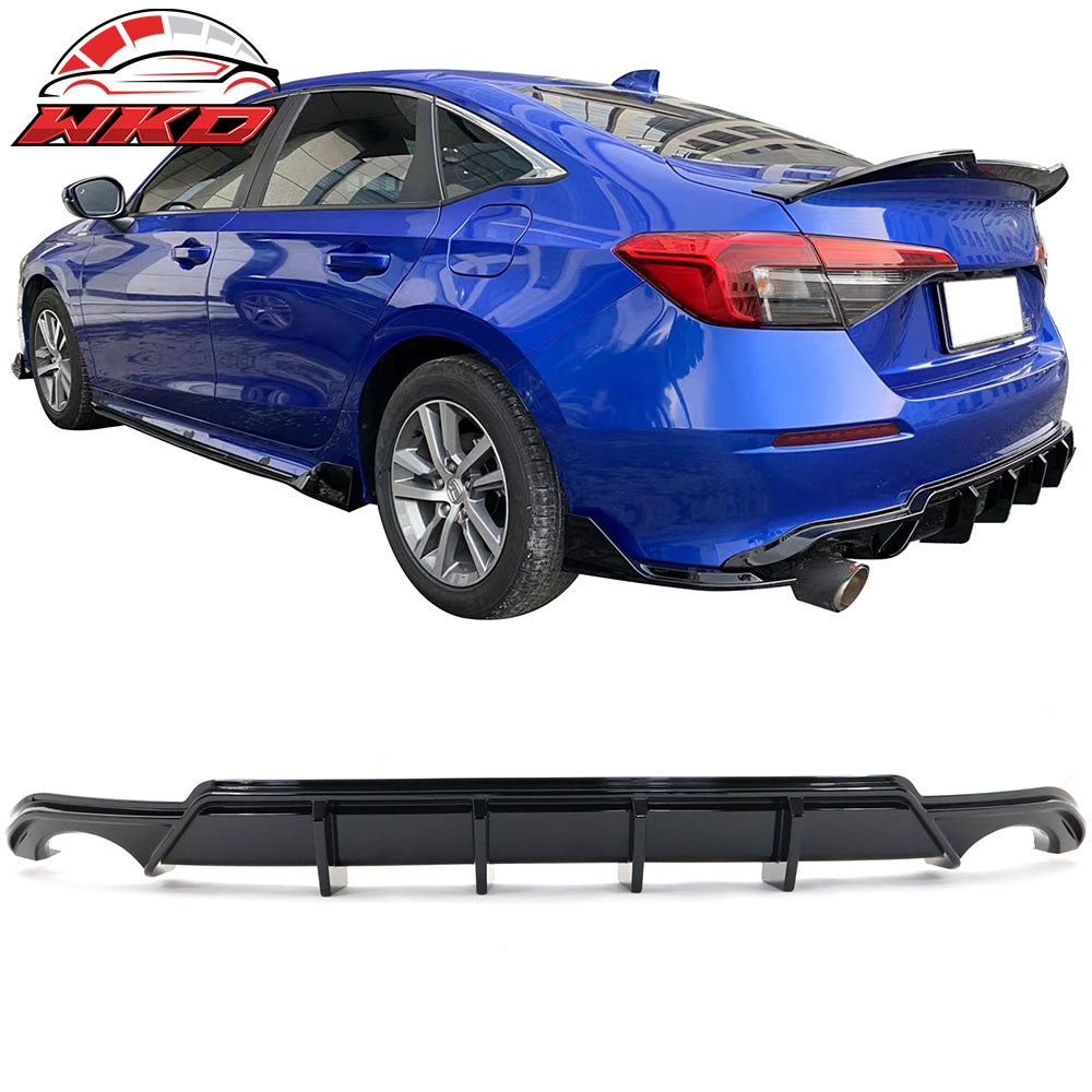 Fits 22-26 Honda Civic 11th FE-C Style Rear Bumper Lip Diffuser Spat Gloss Black
