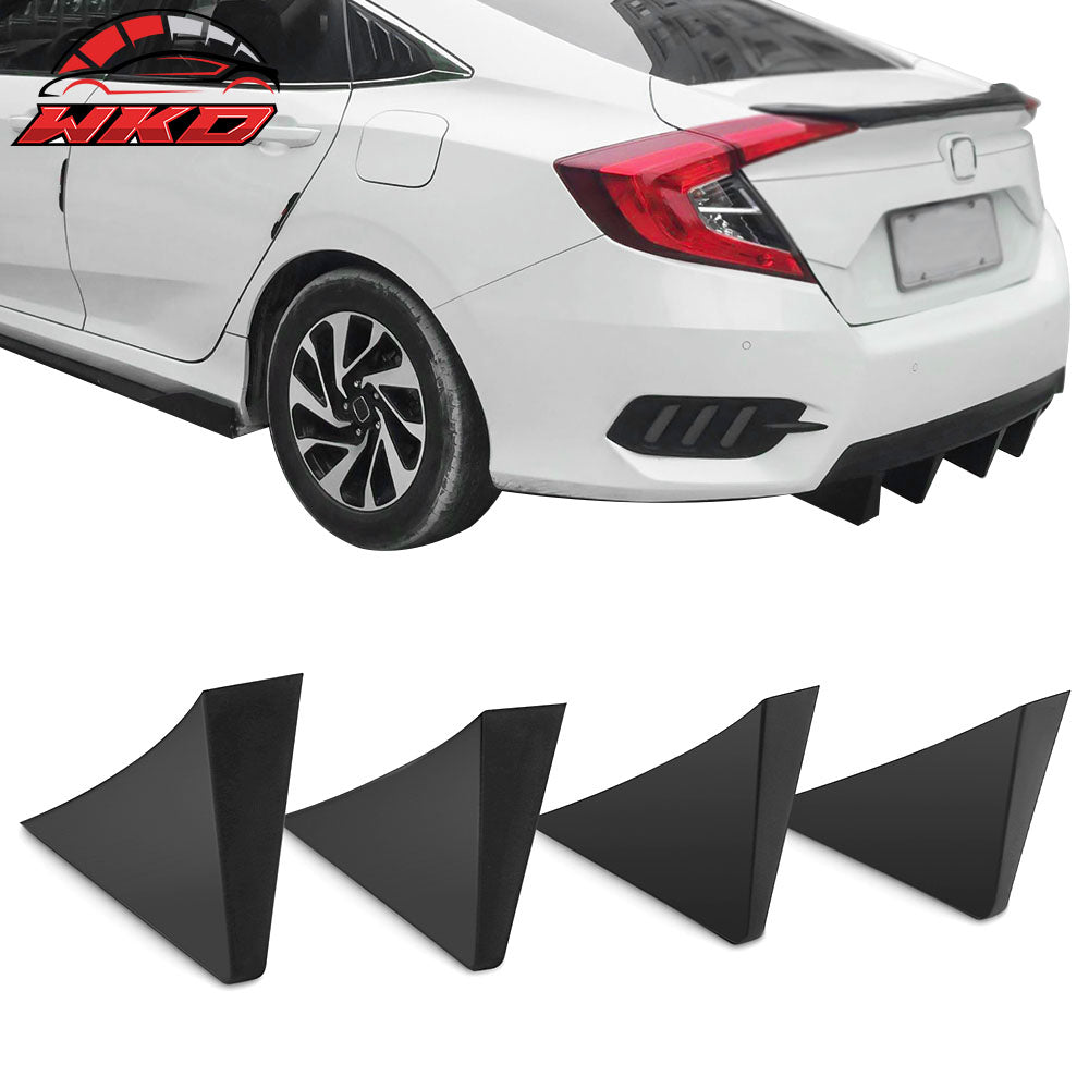 Universal 4PCS Rear Bumper Lip Diffuser Splitter Shark Fins Unpainted Black ABS