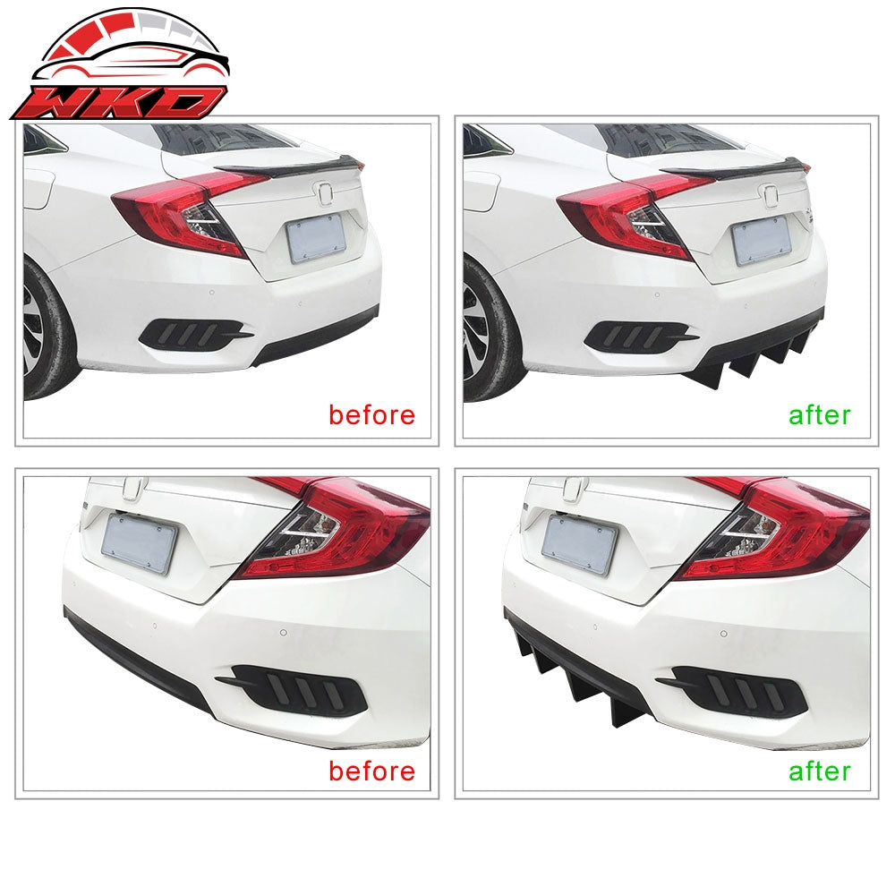 Universal 4PCS Rear Bumper Lip Diffuser Splitter Shark Fins Unpainted Black ABS