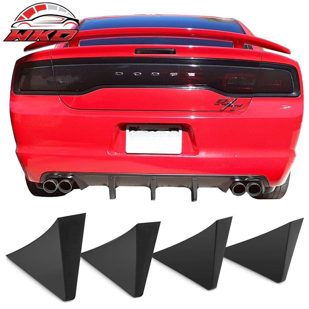Universal 4PCS Rear Bumper Lip Lower Diffuser Shark Fins Unpainted Black ABS