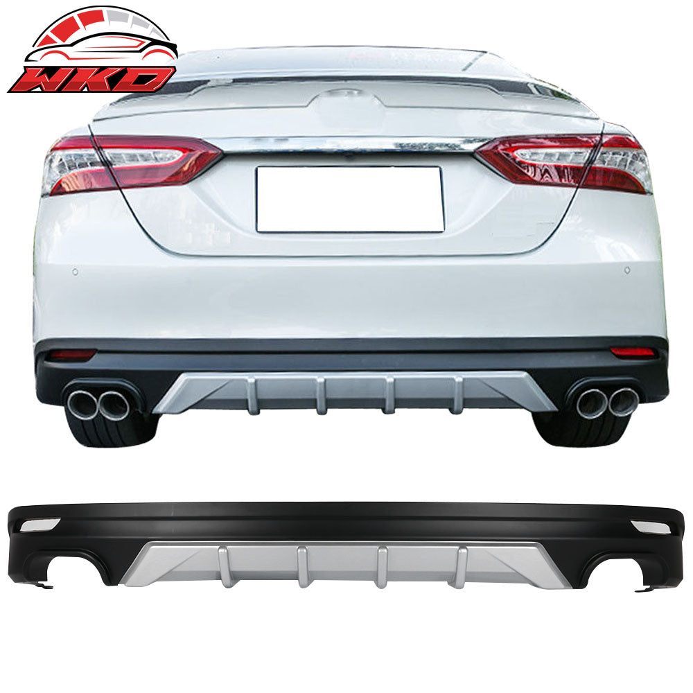 Fits 18-24 Toyota Camry Rear Bumper Lip Diffuser Unpainted Black & Silver PP