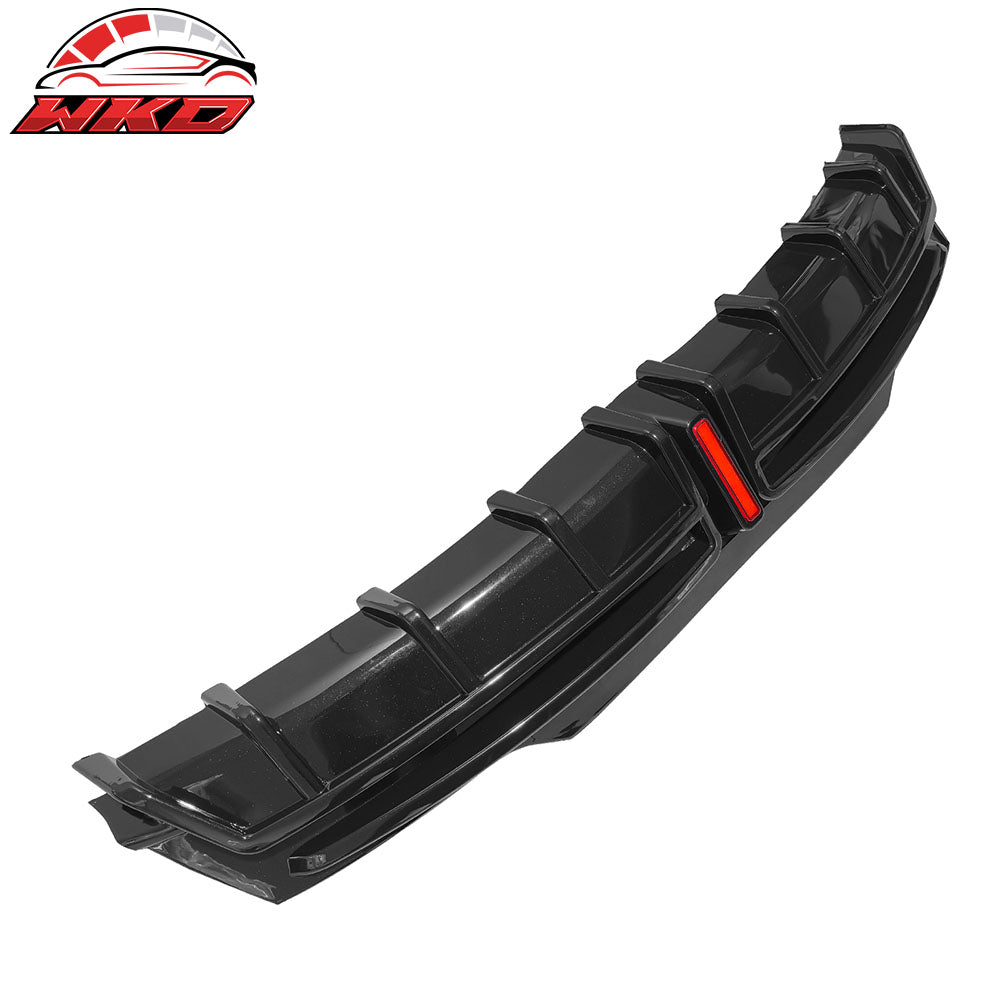 Fits 24-25 Tesla Model 3 Highland Rear Bumper Diffuser Gloss Black Lip LED Apron