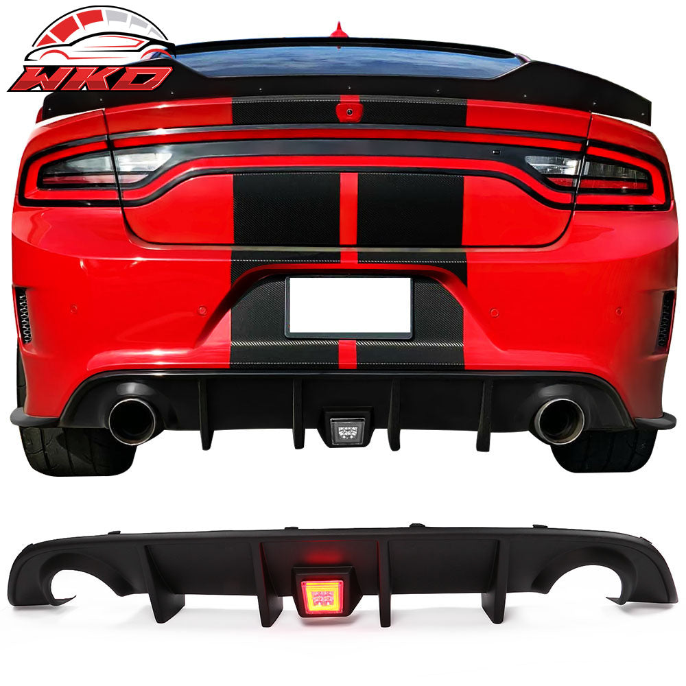 Fits 15-23 Dodge Charger SRT Rear Bumper Diffuser Valance W/ LED Brake Light