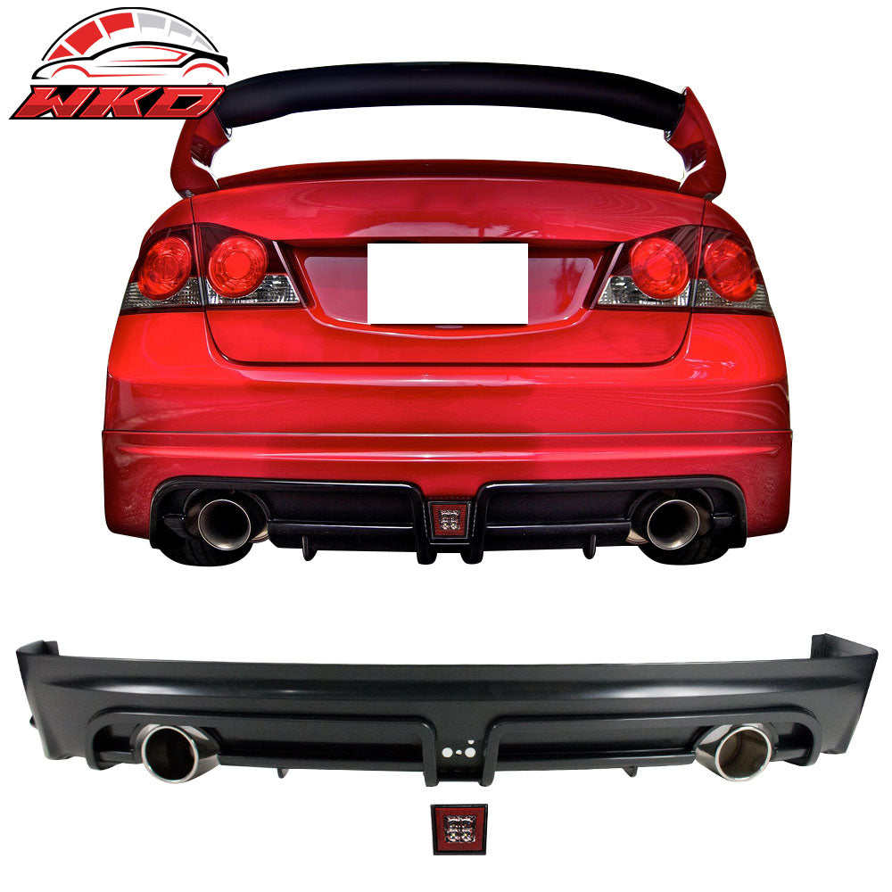 Fits 06-11 Honda Civic 4Dr Mugen RR Style Rear Bumper Diffuser W/3rd Brake Light