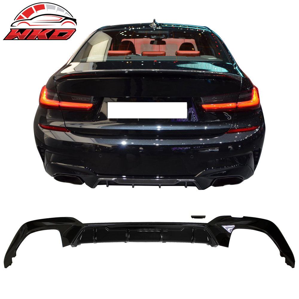 Fits 19-22 BMW G20 M340 Style Rear Bumper Lip Diffuser w/ Square Tip Gloss Black