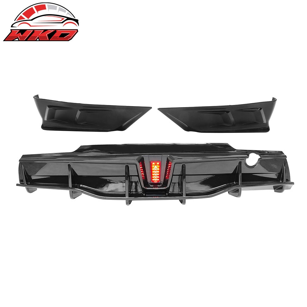 2020-2025 Tesla Model Y IKON Gloss Black Rear LED Diffuser Lip W/ Corner Aprons | Wholesale