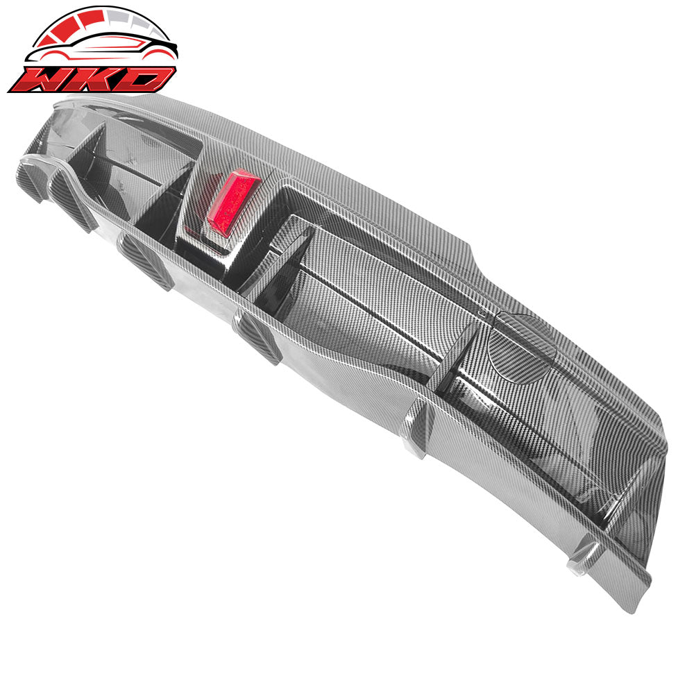 For 20-24 Tesla Y IKON Carbon Fiber Print Rear LED Diffuser Lip W/ Corner Aprons