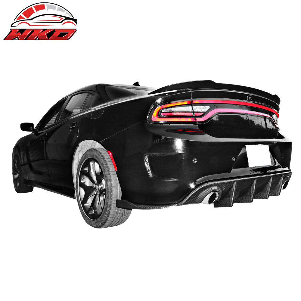 Fits 15-23 Dodge Charger V2 Style Rear Bumper Lip Side Apron Carbon Fiber Print