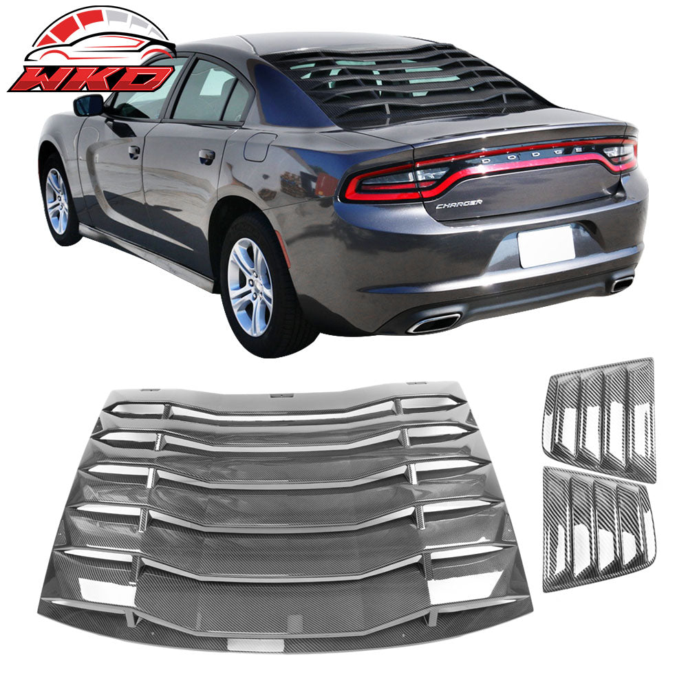 Fits 11-23 Dodge Charger IKON Rear + V2 Side Window Louvers Carbon Fiber Print