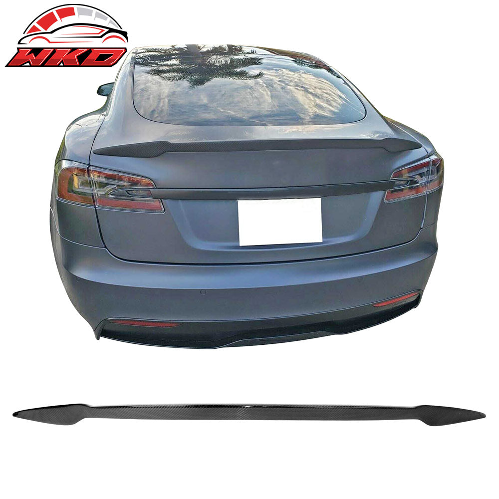 Fits 12-25 Tesla Model S V Style Rear Trunk Spoiler Wing Lip Carbon Fiber Trim