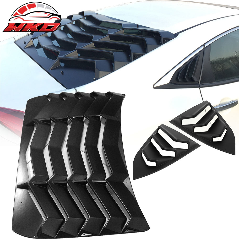 Fits 16-21 Honda Civic 4-Door Rear + Side Window Louvers Sun Shade Cover ABS