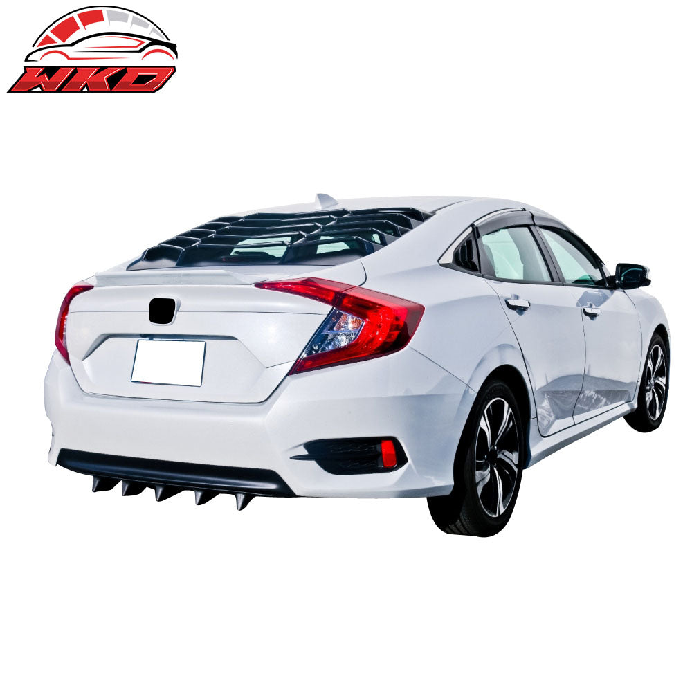 Fits 16-21 Honda Civic 4-Door Rear + Side Window Louvers Sun Shade Cover ABS