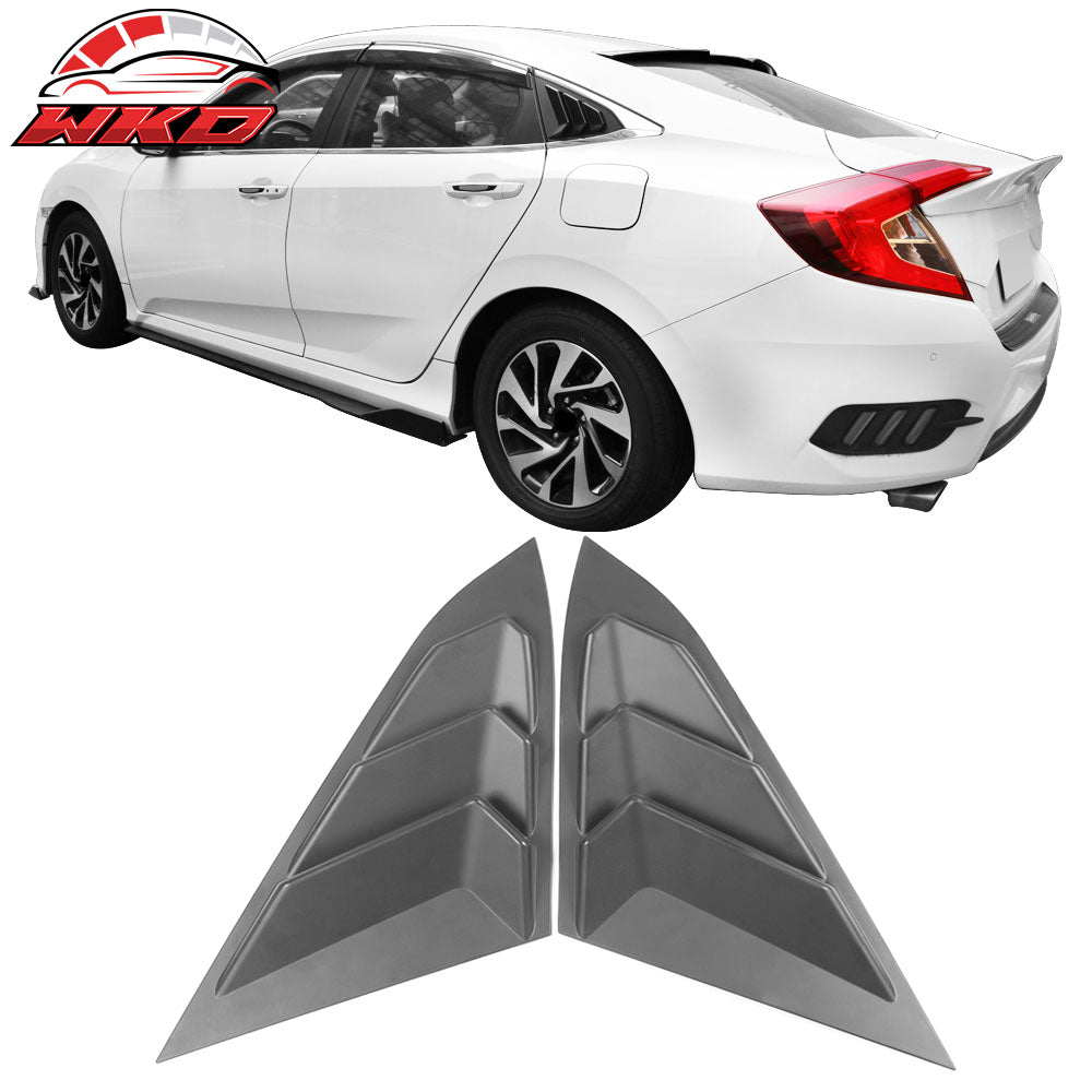 Fits 16-21 Honda Civic Sedan 4Dr Rear + Side Window Louvers Sun Shade Cover ABS