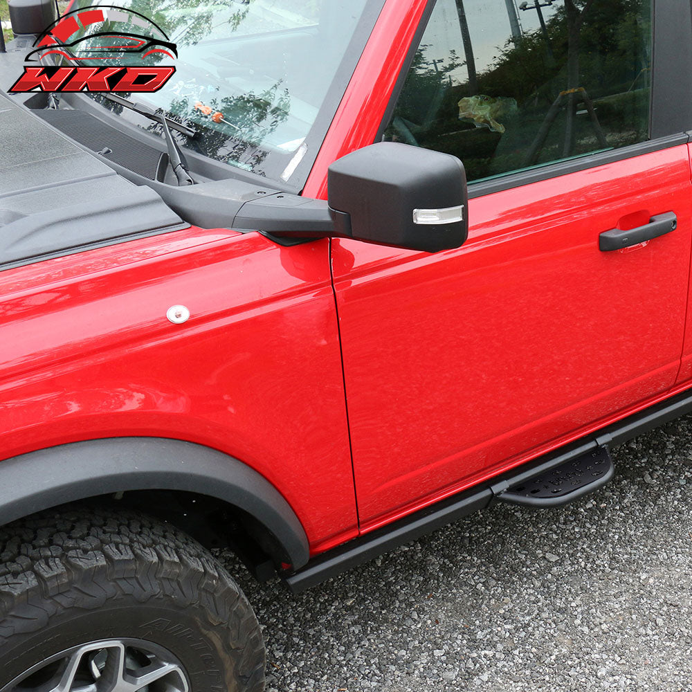Fits 21-25 Ford Bronco 2/4 Door Rock Rail Side Steps Tungsten Steel Black Pair