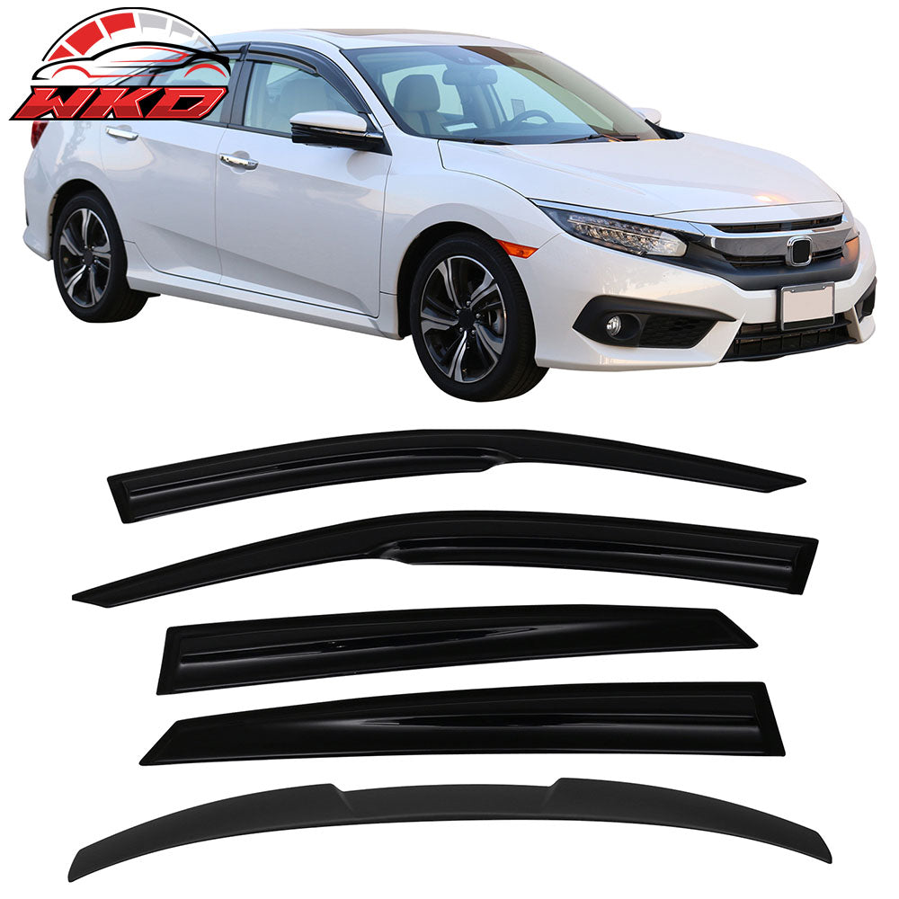 Fits 16-21 Civic X 10th Gen Sedan  Roof Spoiler MUG Style Window Visor
