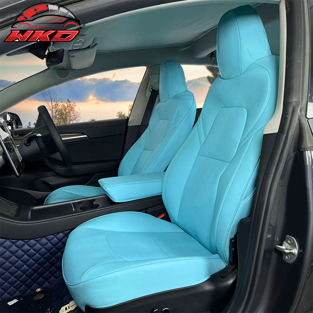 17-23 Tesla Model 3 5-Seat Seat Covers Blue Cushion Protector Leather 12PCS | Wholesale