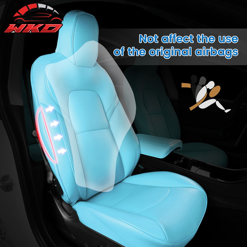 Fits 17-23 Tesla Model 3 5-Seat Seat Covers Blue Cushion Protector Leather 12PCS