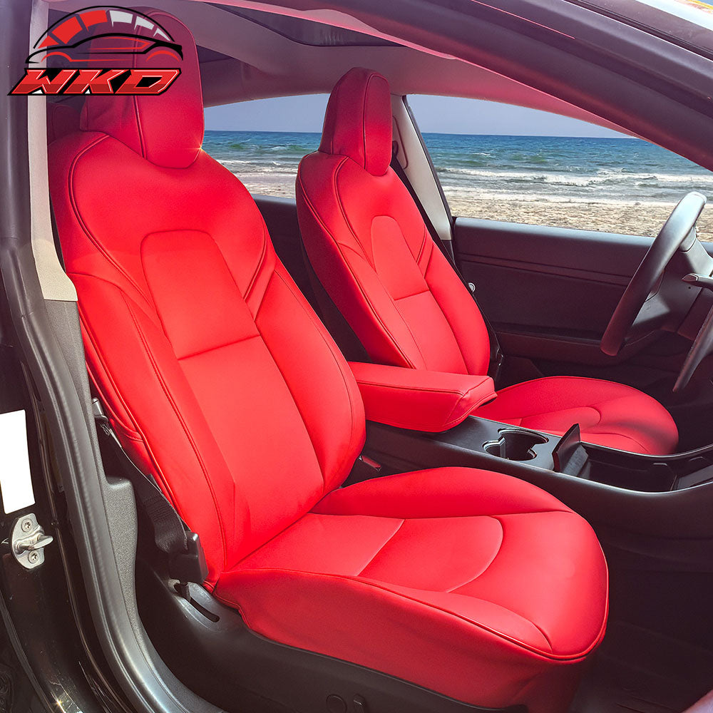2017-23 Tesla Model 3 5-Seat Seat Covers Red Cushion Protector Leather 12PCS | Wholesale