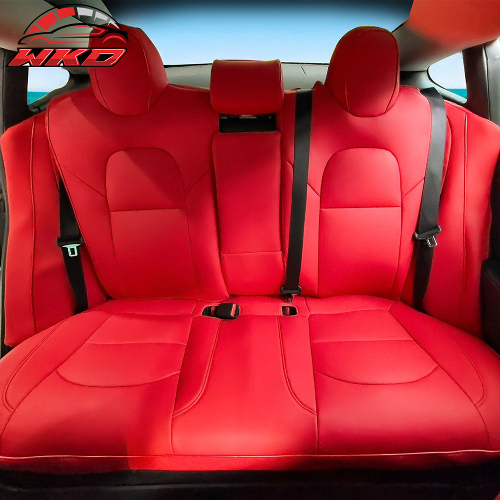 Fits 17-23 Tesla Model 3 5-Seat Seat Covers Red Cushion Protector Leather 12PCS