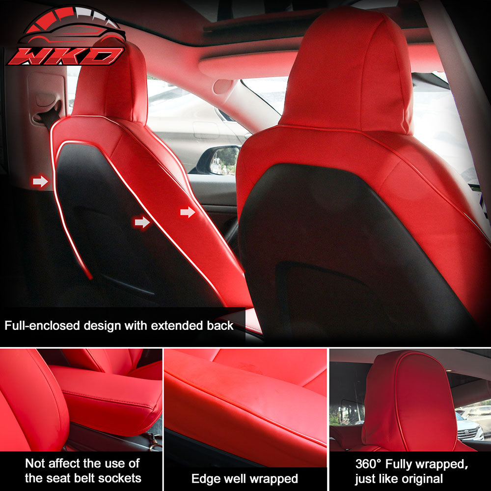 Fits 17-23 Tesla Model 3 5-Seat Seat Covers Red Cushion Protector Leather 12PCS