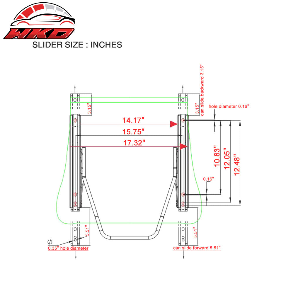 Universal 16" Locking Dual Racing Seat Adjustable Slider Steel Rail Track Set