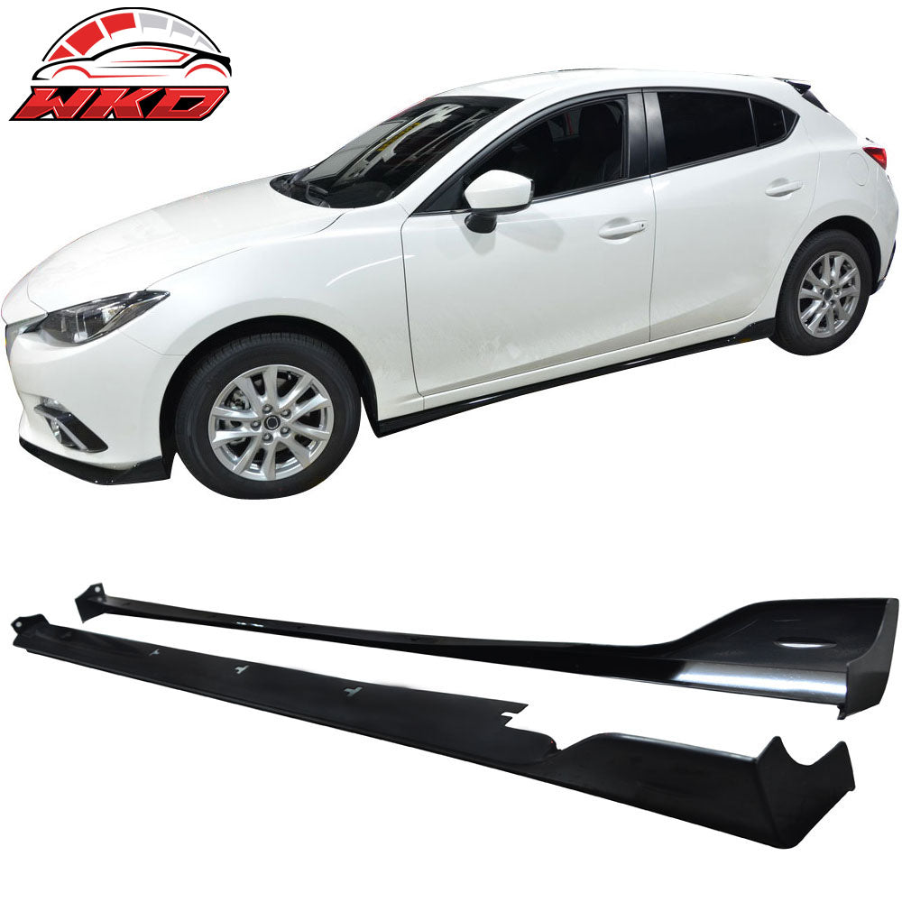 Fits 14-18 Mazda 3 4/5Dr MZ MS Style Side Skirt Extension Unpainted Black ABS