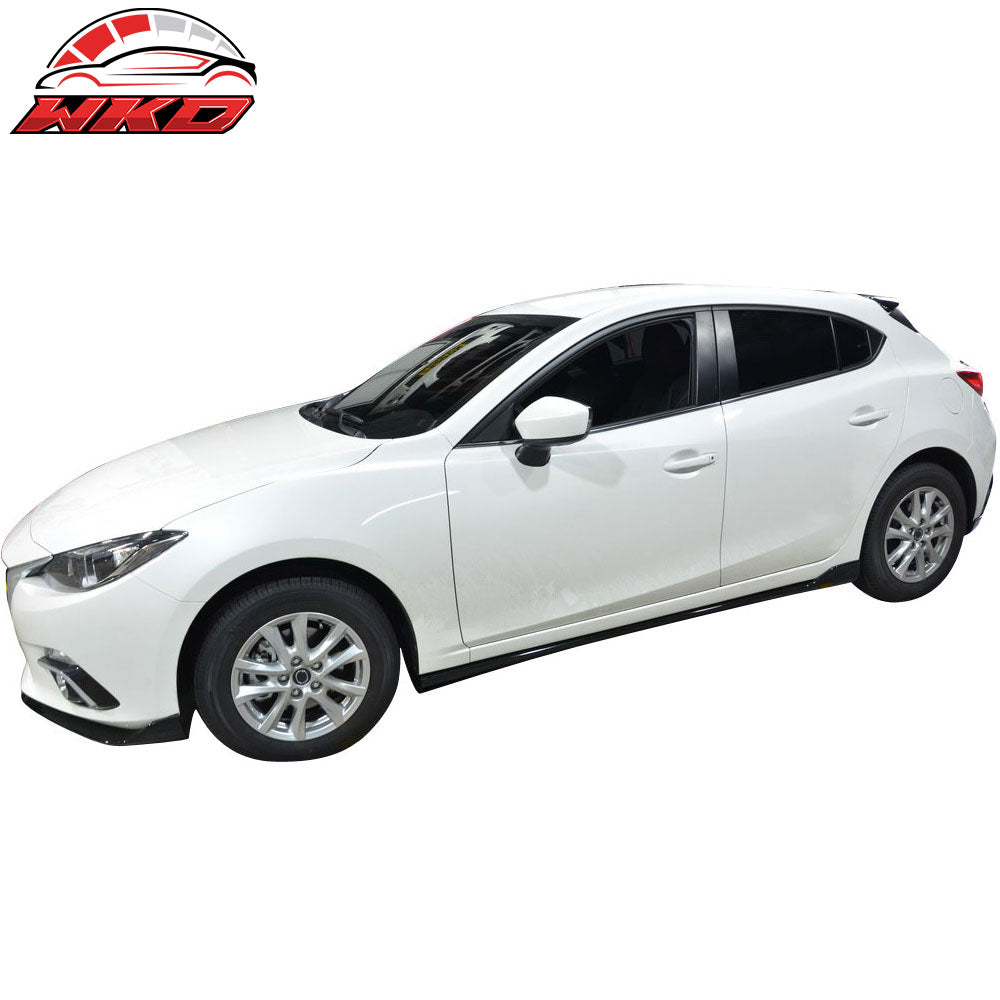 Fits 14-18 Mazda 3 4/5Dr MZ MS Style Side Skirt Extension Unpainted Black ABS