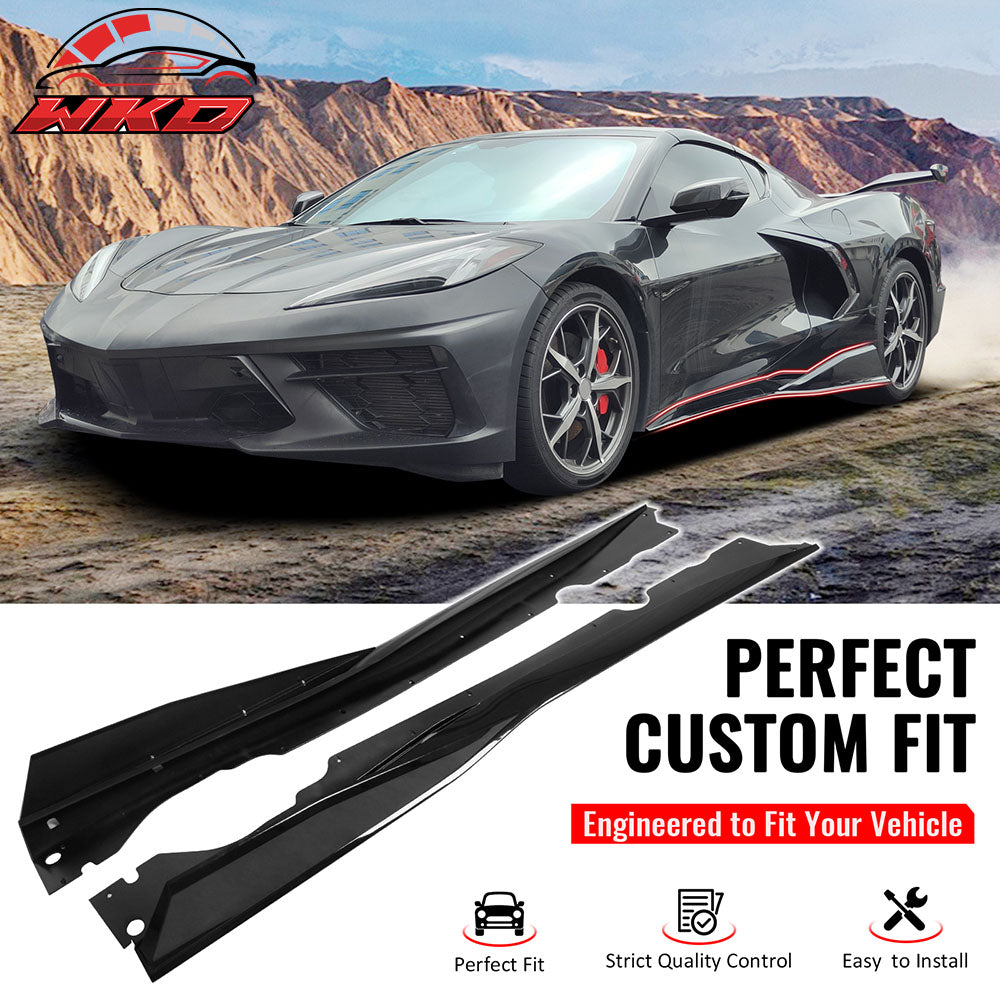 Fits 20-25 Chevy Corvette C8 IKON V1 B Style Gloss Black Side Skirt Extension PP