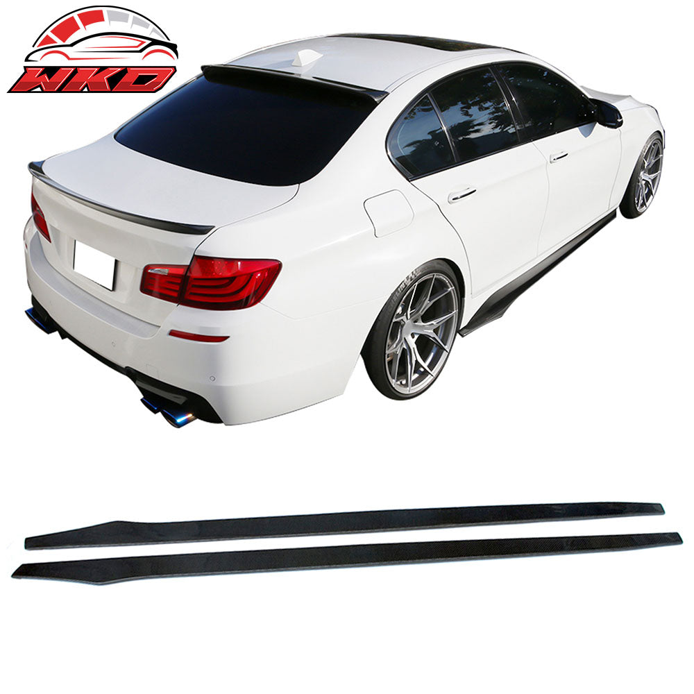 Fits Universal 85.5 In Side Skirt Extension Flat Bottom Line Lip Carbon CF Pair