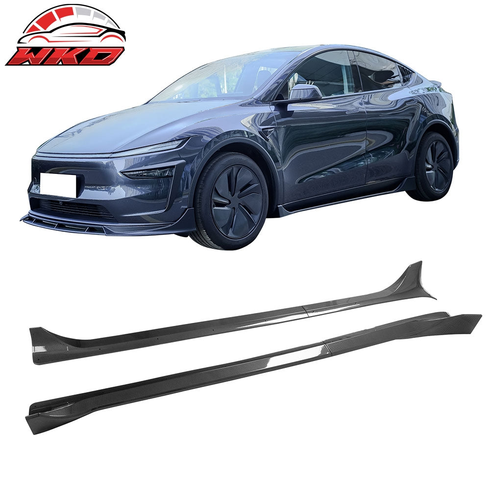 25-26 Tesla Model Y Juniper Side Skirts Carbon Fiber Print Rocker Panel 2PC | Wholesale