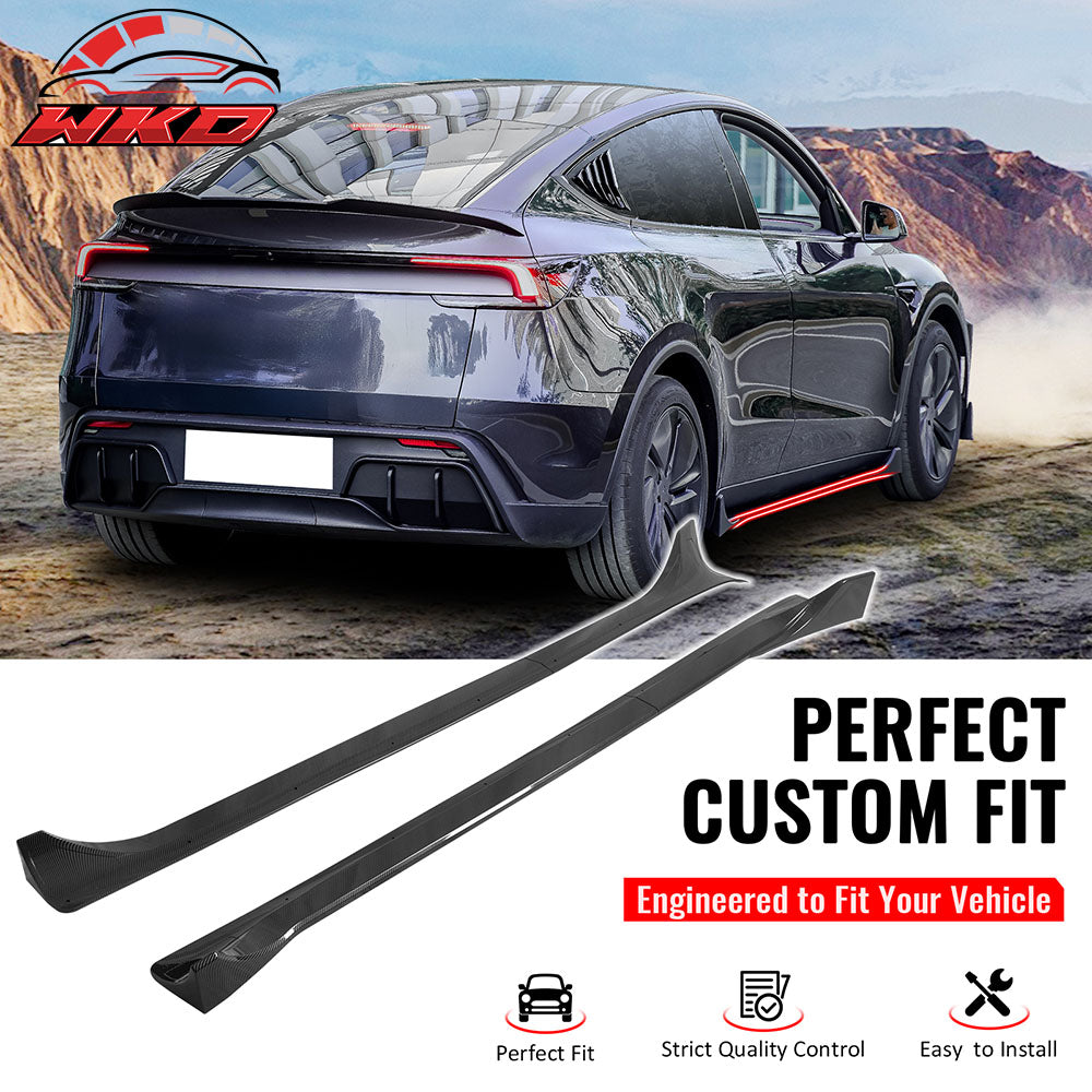 Fits 25-26 Tesla Model Y Juniper Side Skirts Carbon Fiber Print Rocker Panel 2PC