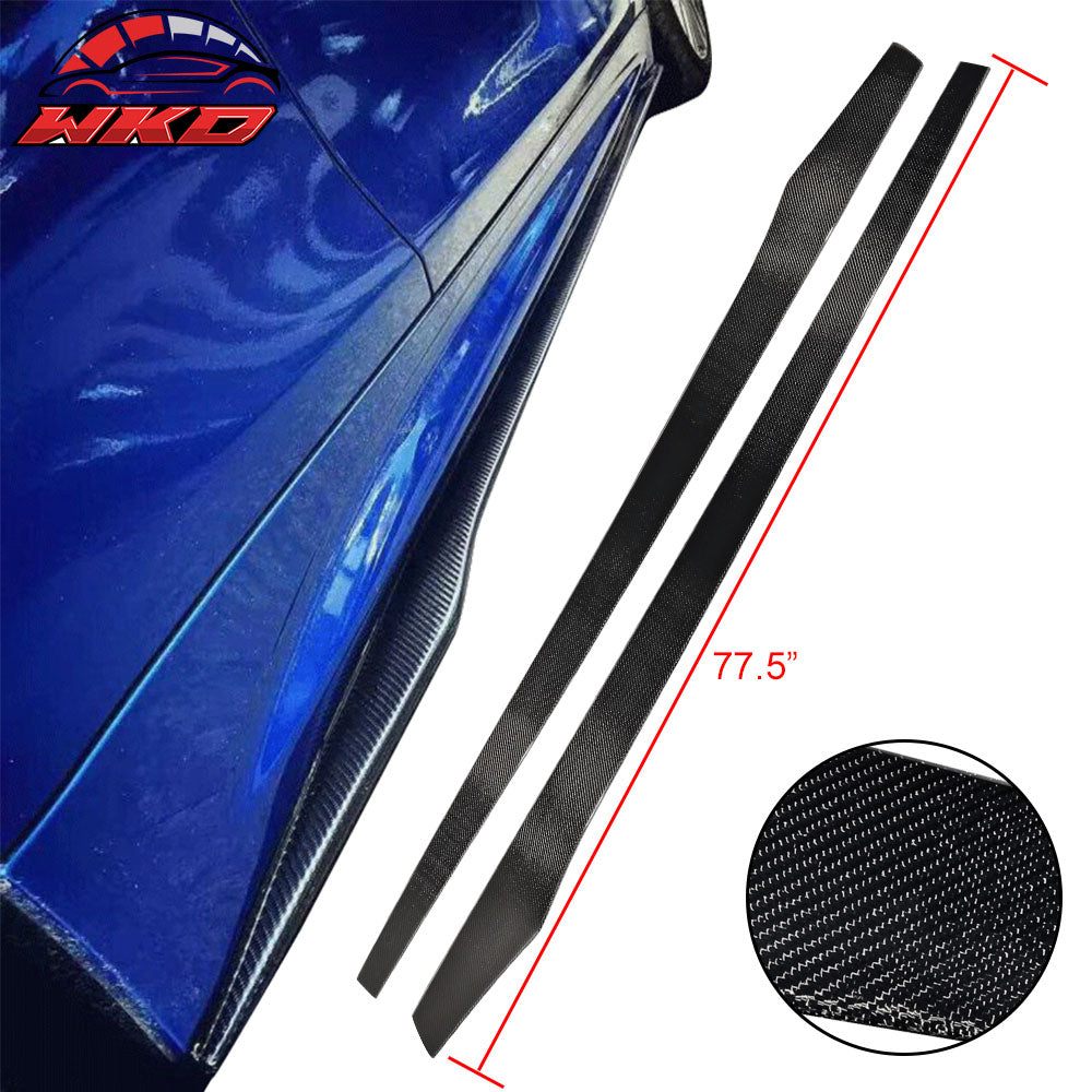 Universal 77.5" Side Skirts Extension Rocker Panel Flat Bottom Line Carbon Fiber