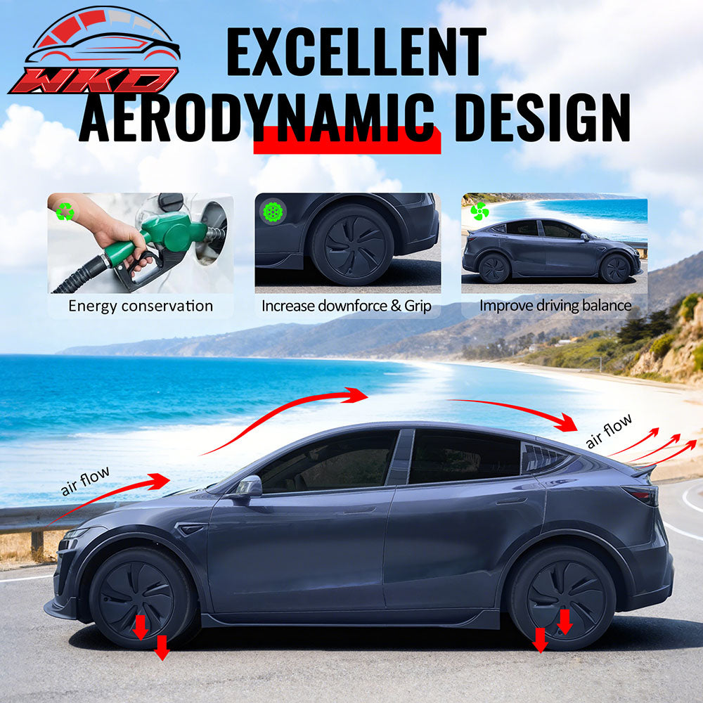 Fits 25-26 Tesla Model Y Juniper Side Skirts Matte Black Rocker Panel Extension