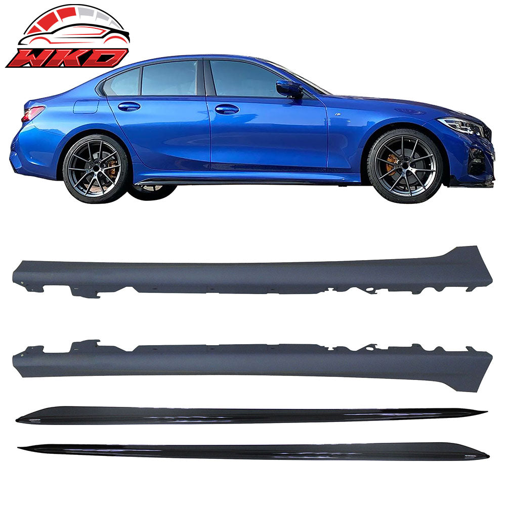 For 19-26 BMW 3 Series G20 M-P Style Side Skirts & Gloss Black Rocker Panel Lips