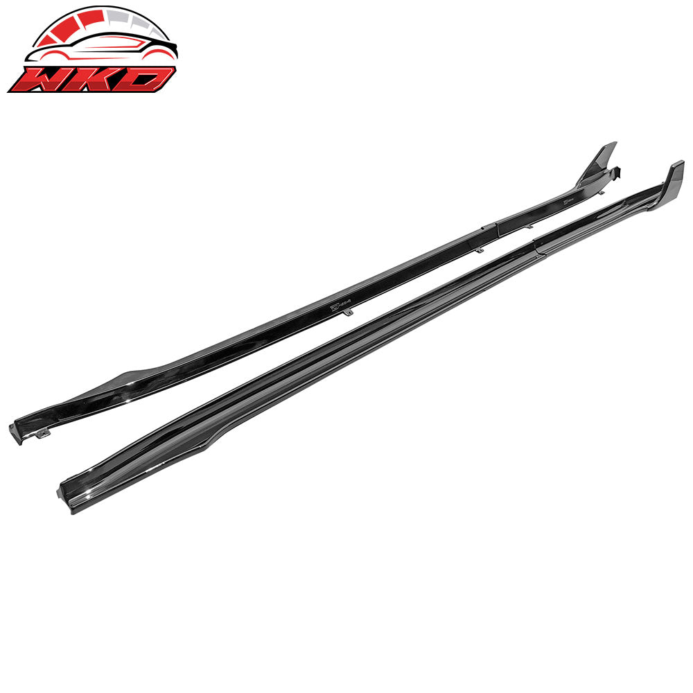 Fits 17-25 Tesla Model 3 Side Skirts Extension V Style Gloss Black Rocker Panel