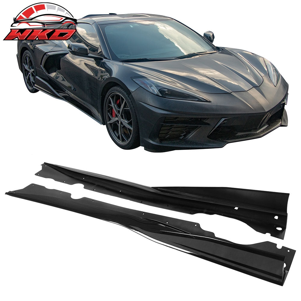 2020-26 Chevy Corvette C8 IKON V1 A Style Gloss Black Side Skirt Extension PP | Wholesale