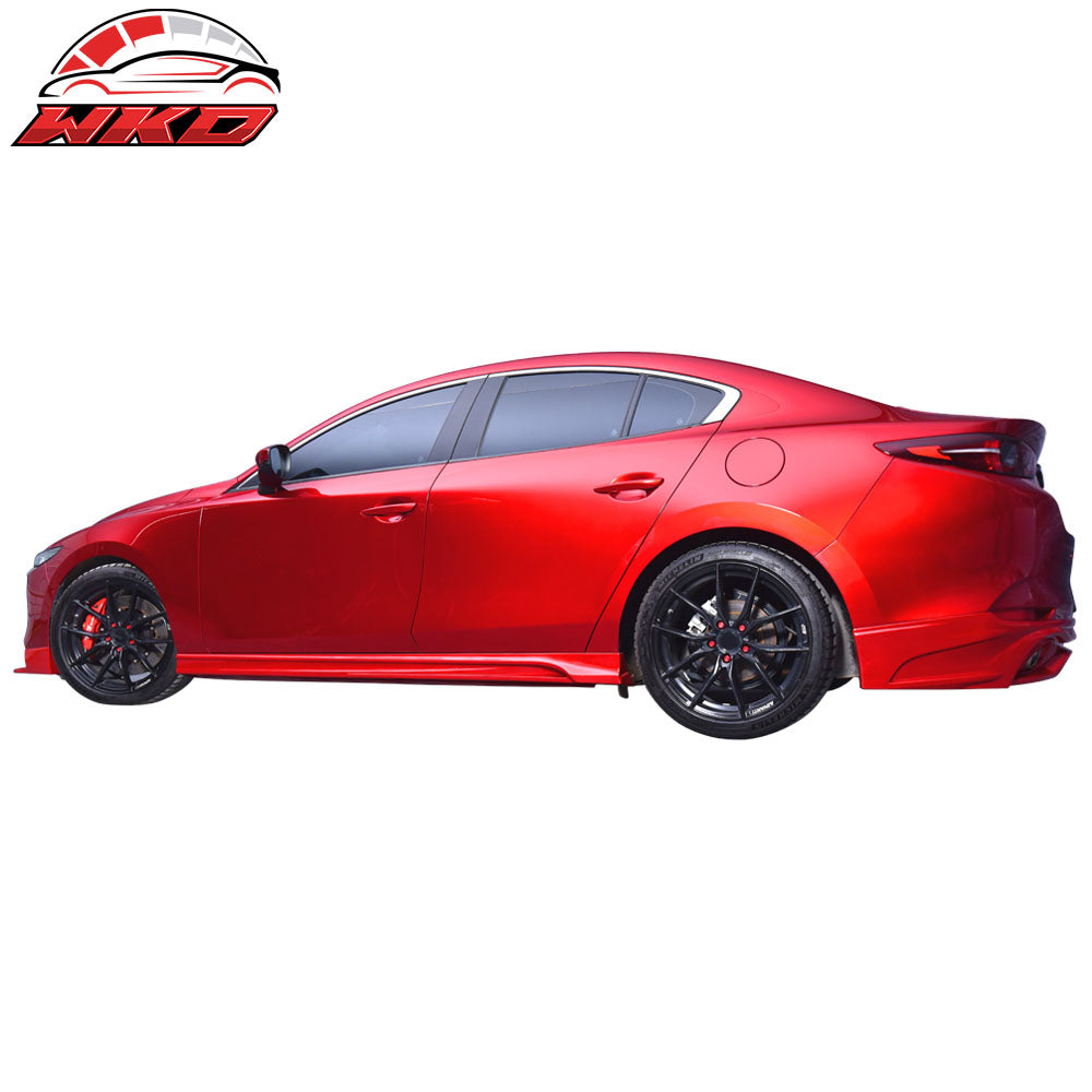 Fits 19-20 Mazda 3 Sedan 4DR Side Skirts Extension Rocker Panel Matte Black PP