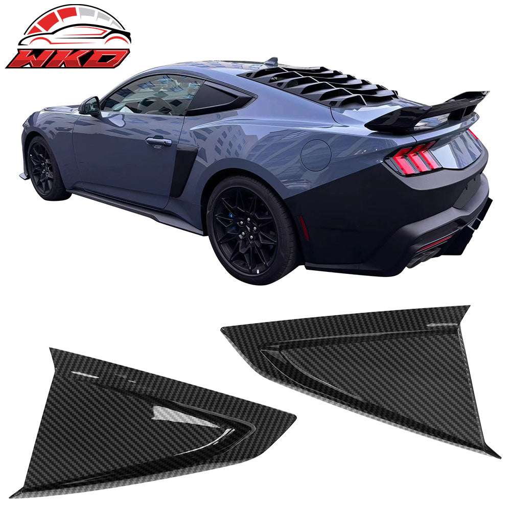 Fits 24-26 Ford Mustang Coupe V Style Side Window Louvers ABS Carbon Fiber Print